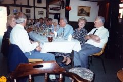 20 August 1995 V.J. Royal British Legion lunch. RHS of table, from the right: Jeff Jeffries, Ross Jeffries, Harry Imbert, Barbara Wood, Horace Wood, Pauline Adams, Bob Adam,  JoAnne Davies.