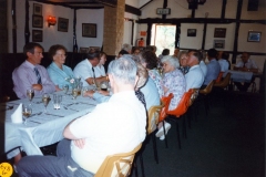 20 August 1995 V.J. Royal British Legion lunch. LHS side of table: Dave Shirley, Jesse Newman and Mick Broome. RHS of table, from the left: Jeff Jeffries, Ross Jeffries, Harry Imbert, Barbara Wood, Horace Wood, Pauline Adams, Bob Adams,  JoAnne Davies.