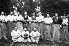 1924 Westcote Barton Flower Show. Back: Jack Cox, Owen Benfield, -, -, Tom Hazell, Sid Cox, Jack Shipperly, -, -, Bill Stockford, Bill Stewart. Front: Tom Stockford, Frank Gascoigne, Ronnie Riach.