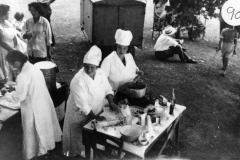 c. 1952. Barton Abbey fete. Kathleen Murray, Ada Stockford and 'Bubbles' Pratley.