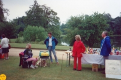 June 1989 Steeple Barton Church fete at Barton Abbey. Mrs Jeanne Allington, Mr Bob Adams.