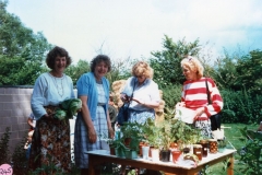 July 1987 Middle Barton School Fete - Anne Ryan, Barbara Clifton, Anna Madden and Joan Alexander.