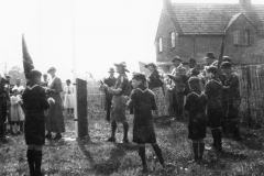 1953 Coronation. Scouts on the bank left of the first council house, now the entrance to Fleming Drive.