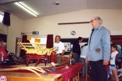 July 9 1988 Middle Barton Primary School Exhibition. Ken Castle with his model wagon and other models on display.