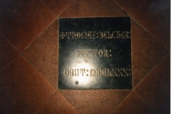 Thomas Belcher's memorial stone. It is set in the floor of the chancel.